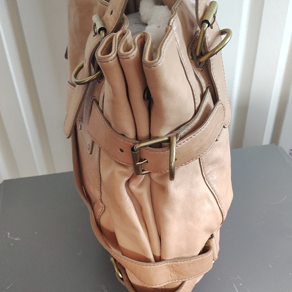Kooba Natural Tan Elegant Leather Tote with Buckle Accents - Picture 4 of 14